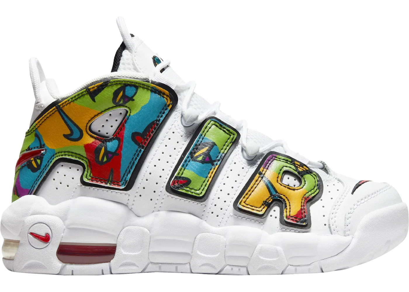 Детские кроссовки Lifestyle с принтом Nike Air More Uptempo Nike, White/Black-University Gold-University Red