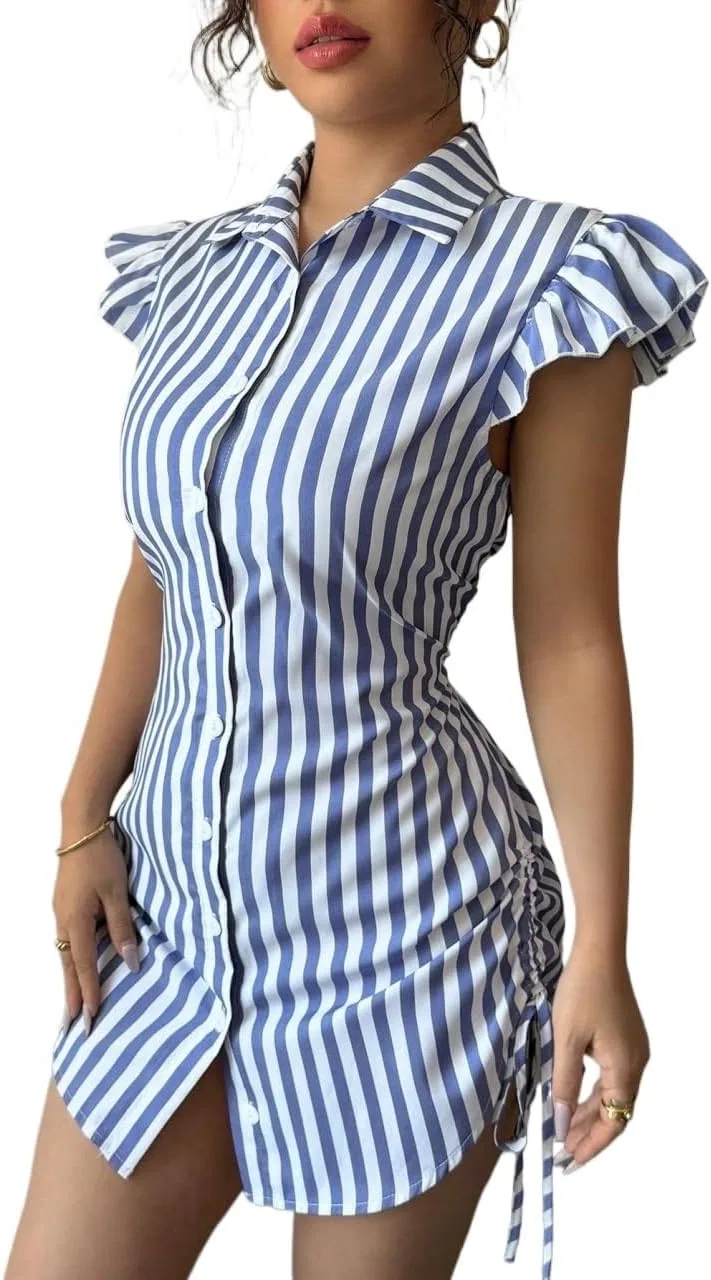 Женское повседневное платье с полосками, Blue/White