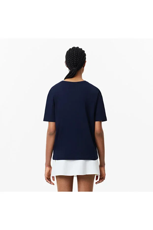 Футболка Lacoste 166-Blue, оверсайз, темно-синяя — фото 3