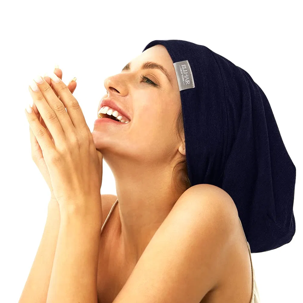 Шапочка для душа Silky Satin Sleep Cap Adjustable Soft Hat, ELIHAIR, Navy — фото 3