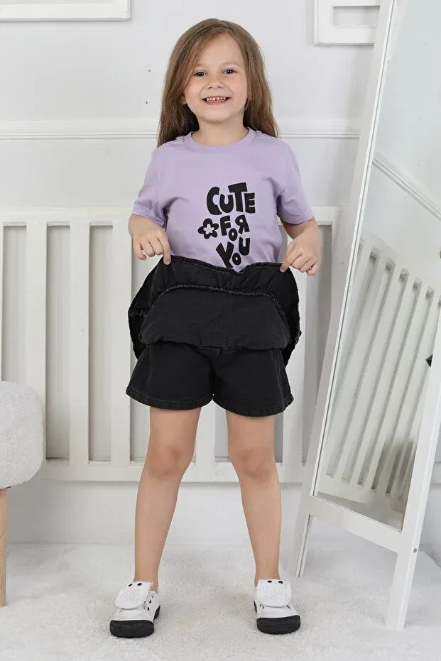 Детские шорты для девочек джинсовые с завышенной талией Noble Baby&Kids, Black — фото 3