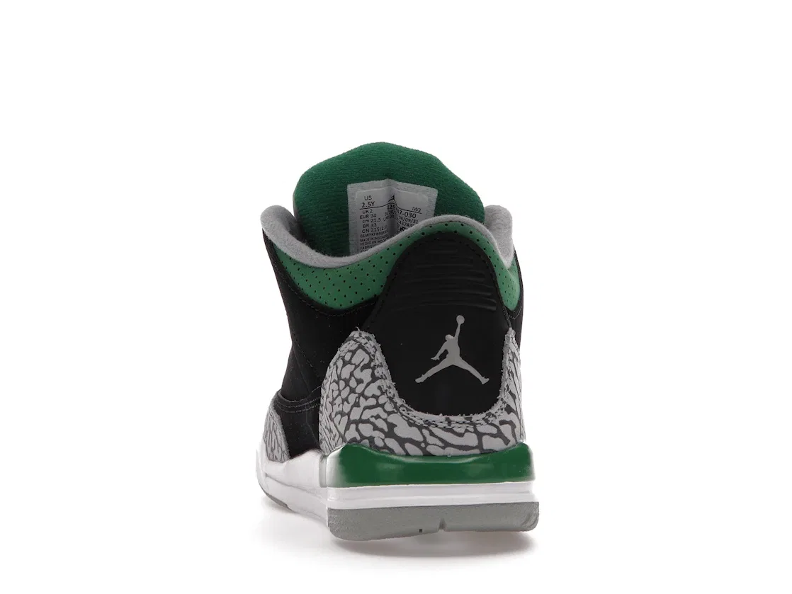 Детские кроссовки Lifestyle с принтом слоновьей кожи Jordan 3 Retro Jordan, Black/Silver/White/Pine Green — фото 4