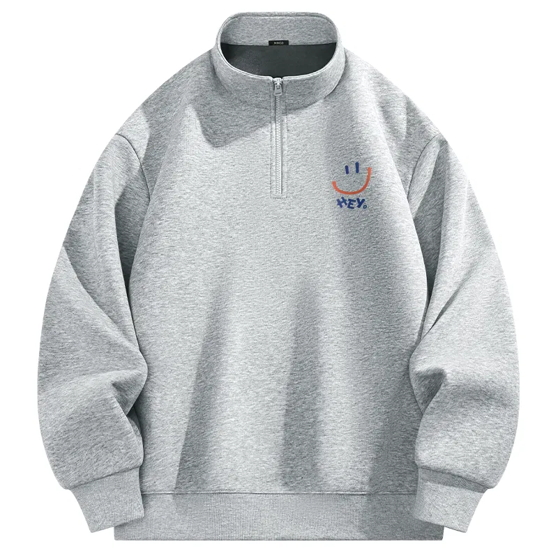 Свитшот детский с воротником-стойкой MINISO, [Fleece-Lined]Navy Blue (Reversed Smiling Chest Logo) — фото 3