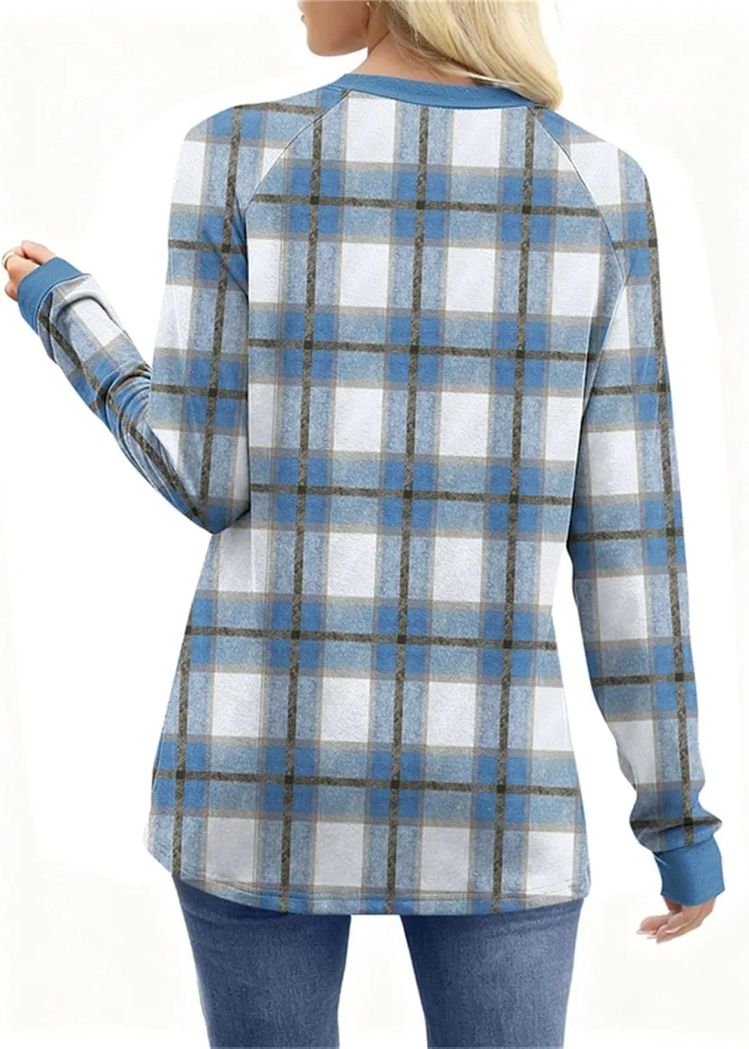 Женский свитшот с принтом Plaid Print, 1-Blue — фото 3