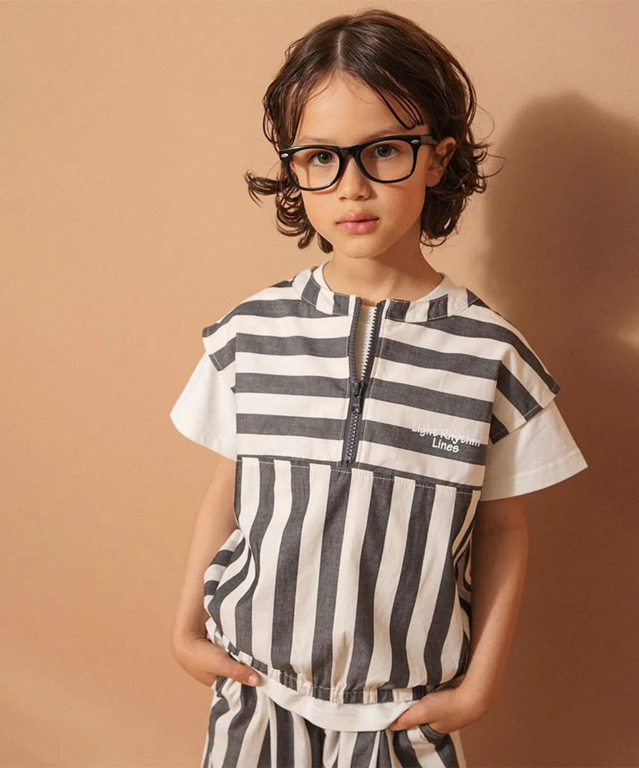 Детский топ с принтом Striped Half Zip branshes, Charcoal Grey