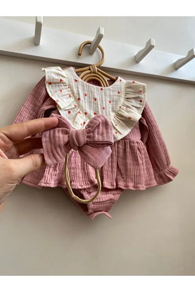 Детское боди-комбинезон для девочек с длинным рукавом Lolidenss, Pink — фото 2