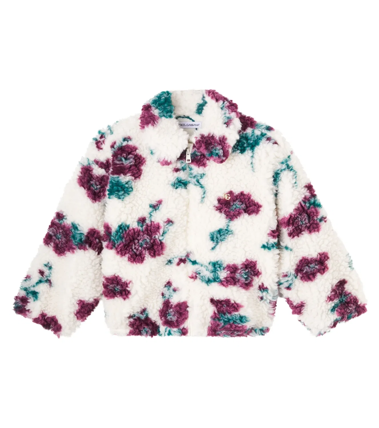 Плюшевый жакет с цветочным принтом Dolce&Gabbana Kids, белый