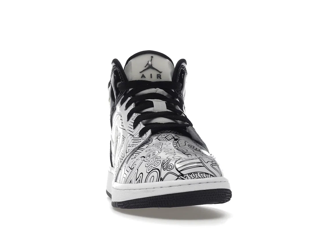 Детские кроссовки с принтом Jordan 1 Mid SE DIY Jordan, White/White-Black-Volt — фото 2