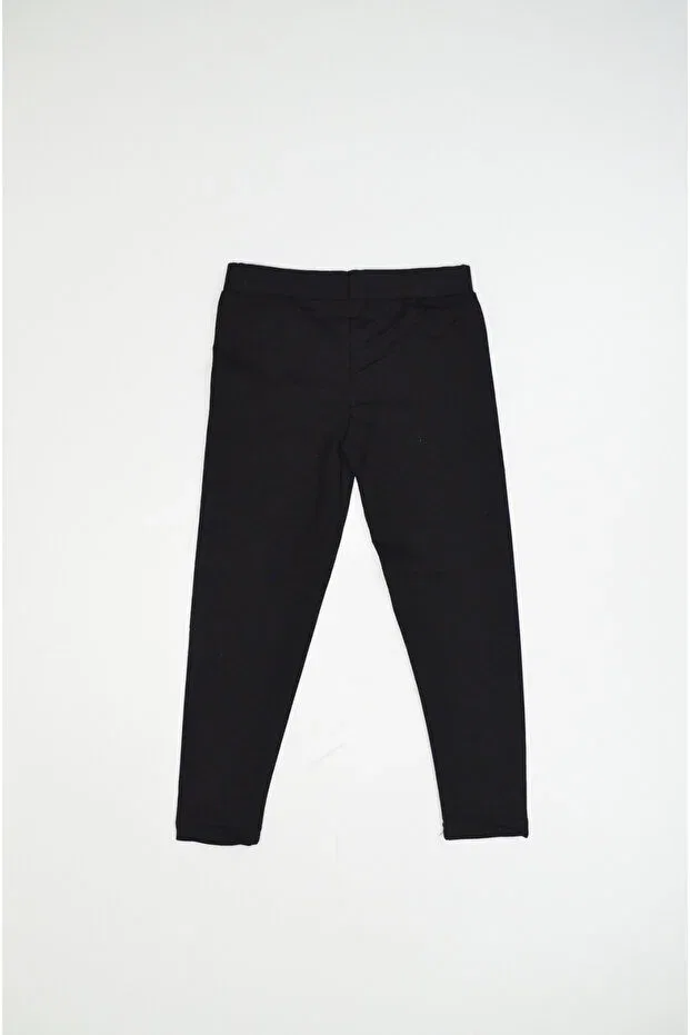 Детские леггинсы для девочек ребристые Seasonal lycra ribbed flat girls' leggings with wide elastic waistband Baby Slon Kids Clup, Black — фото 2