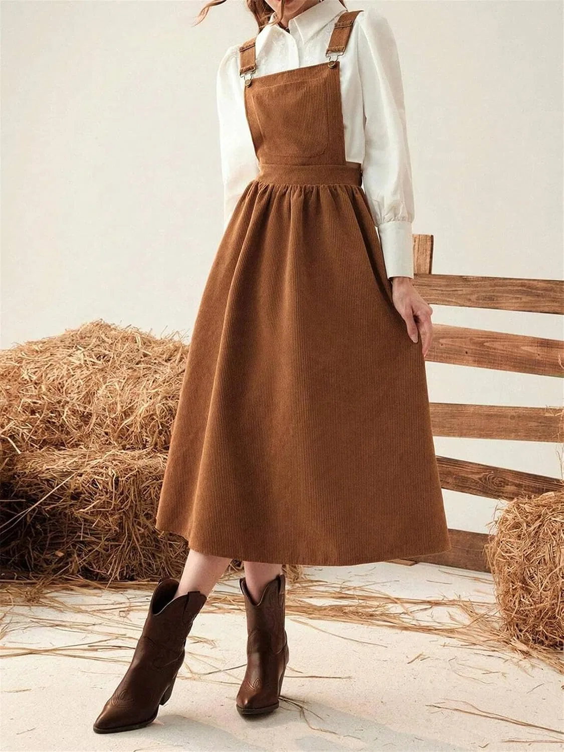 Женское платье-комбинезон из вельвета с квадратным вырезом Dark Brown — фото 2