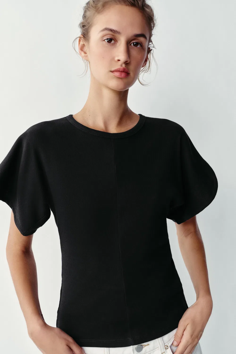 Футболка с широкими рукавами ZARA, Black — фото 2
