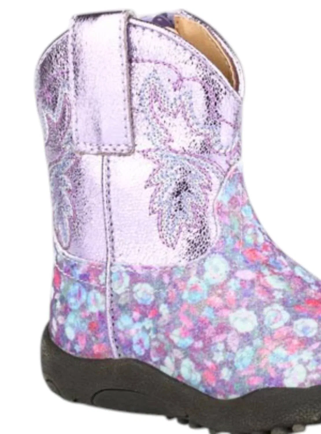 Детские сапоги для девочек с блестящим цветочным принтом Cowbabies Boot Roper, Glitter Floral/Purple — фото 2