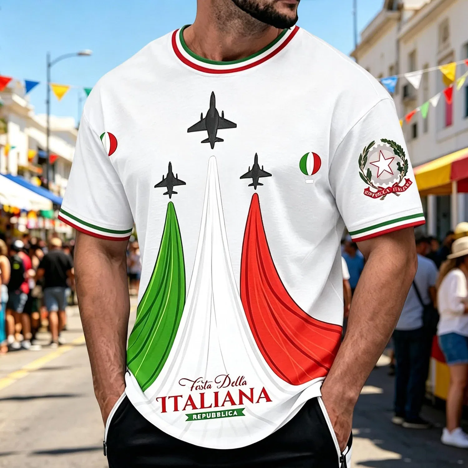 Мужская футболка с принтом Italian Liberation Day Commemorative, E-bianco — фото 2