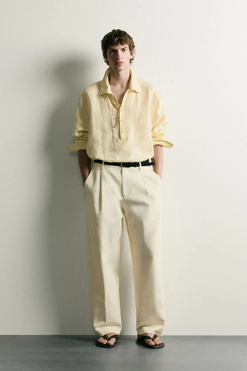 Поло из 100% льна ZARA, Pastel yellow