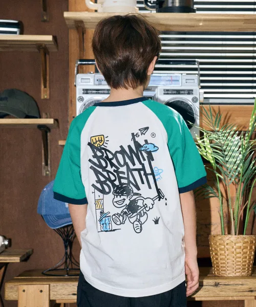 Детская футболка с принтом Raglan Color Block Tee BROWNBREATH KIDS, Green