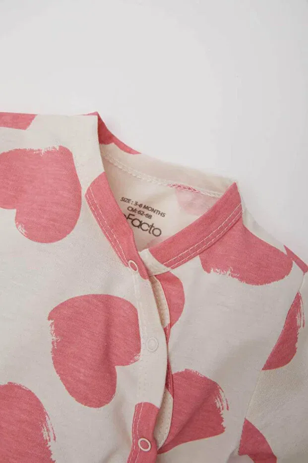 Детский комбинезон для девочек хлопковый Heart pattern Defacto, Ecru-Er233 — фото 2