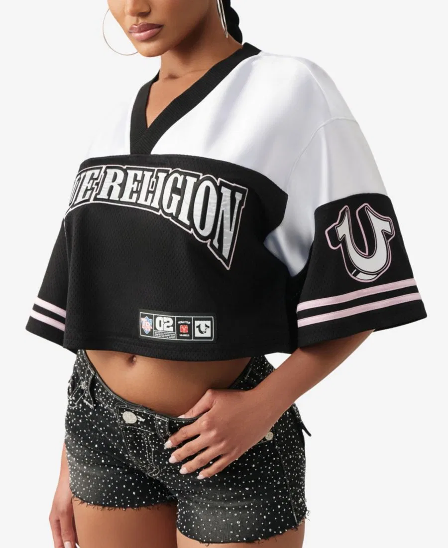 Футболка для женщин с кристаллами и вышивкой True Religion, Black/White — фото 2