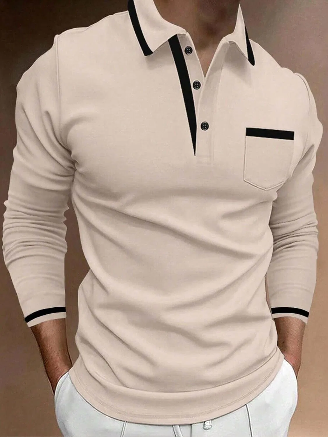Мужская повседневная футболка с длинным рукавом, Khaki — фото 2