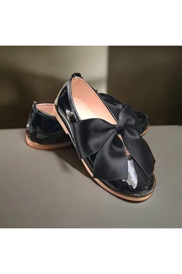 Детские балетки для девочек с бантом Patik Bebe, Black Patent Leather — фото 3