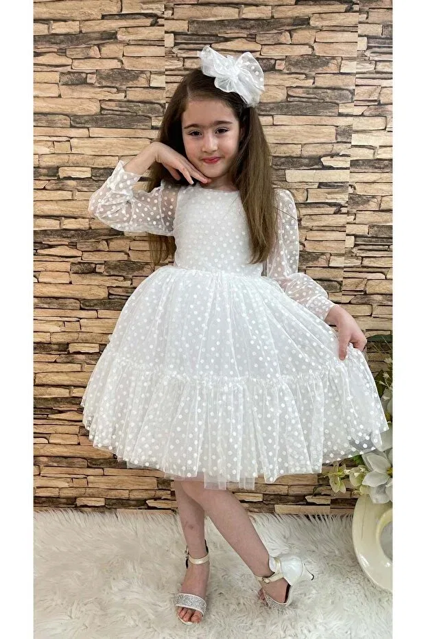 Детское платье для девочек кружевное kt-kt lace girl dress sb306 S.T. Sebat Tekstil, White
