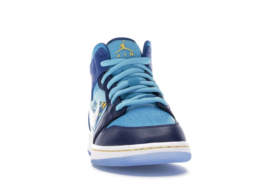 Детские кроссовки Lifestyle с принтом Jordan 1 Mid Jordan, Blue Void/Clear-Team Royal-Blue Lagoon-Blue Gaze-Off White — фото 2
