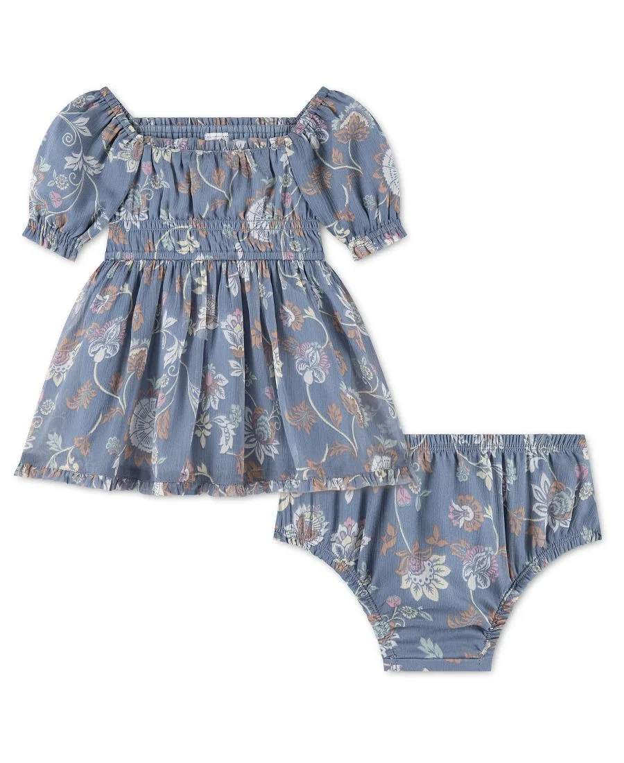 Платье-мини с коротким рукавом-фонарик и комплектом трусиков, 2 предмета abercrombie kids, Blue Swirl Floral