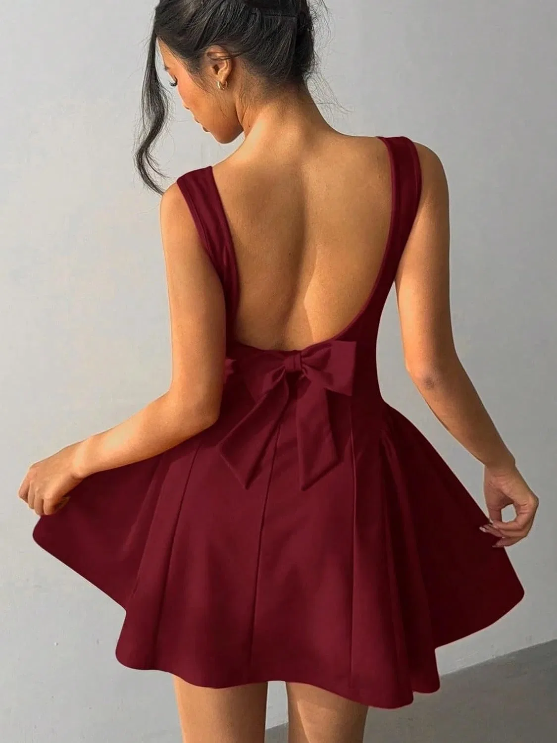 Женское мини-платье А-силуэта с открытой спиной, Burgundy — фото 3