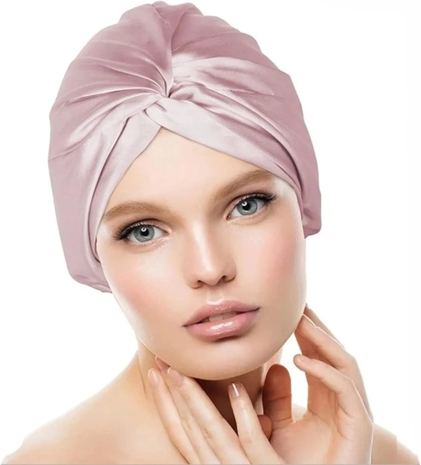 Шапочка для сна из атласа, YGMNQAL, Двусторонняя, для ухода за волосами, Dark Pink