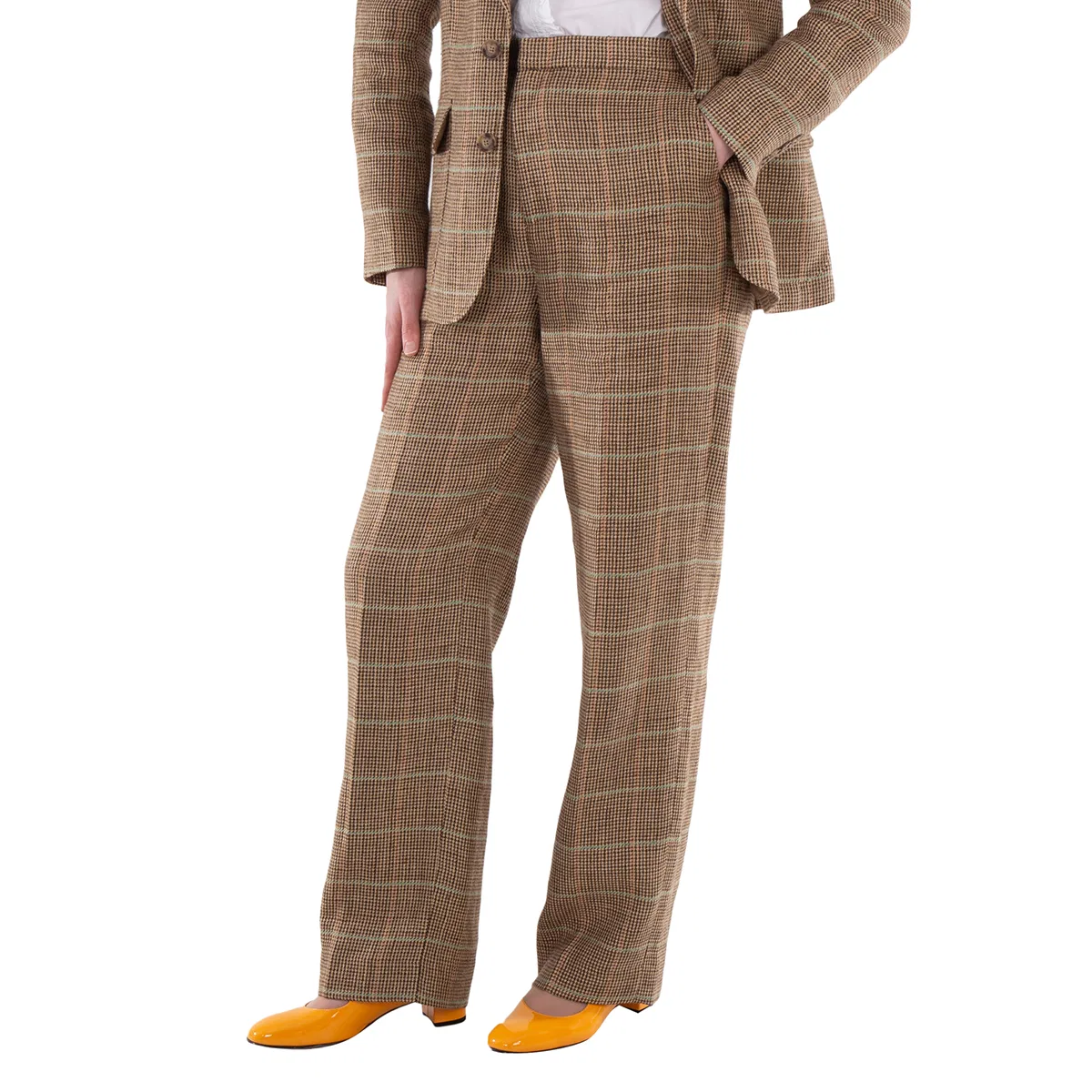 Брюки прямого кроя с принтом Straight-Leg Plaid Linen-Silk Trouser Polo Ralph Lauren, Brown