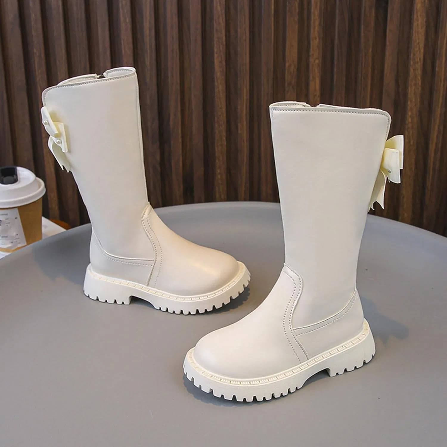 Детские сапоги для девочек с боковой молнией и бантом сзади, модель Princess Riding Boots, Beige — фото 3