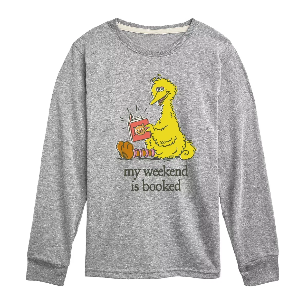 Детское футболка с длинным рукавом с принтом Weekend Is Booked Sesame Street, Athletic Heather