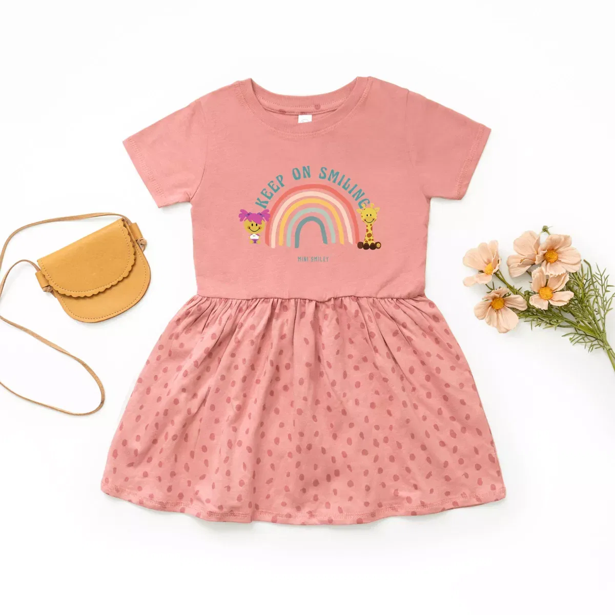 Детское платье для девочек с принтом Mini Smiley Keep On Smiling Rainbow The Juniper Shop, Mauve Spot — фото 3