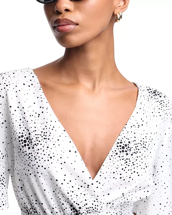 Женское платье-миди с принтом Dot Cluster Short Sleeve Midi Dress Emporio Armani, White/Black Polka Dot — фото 3