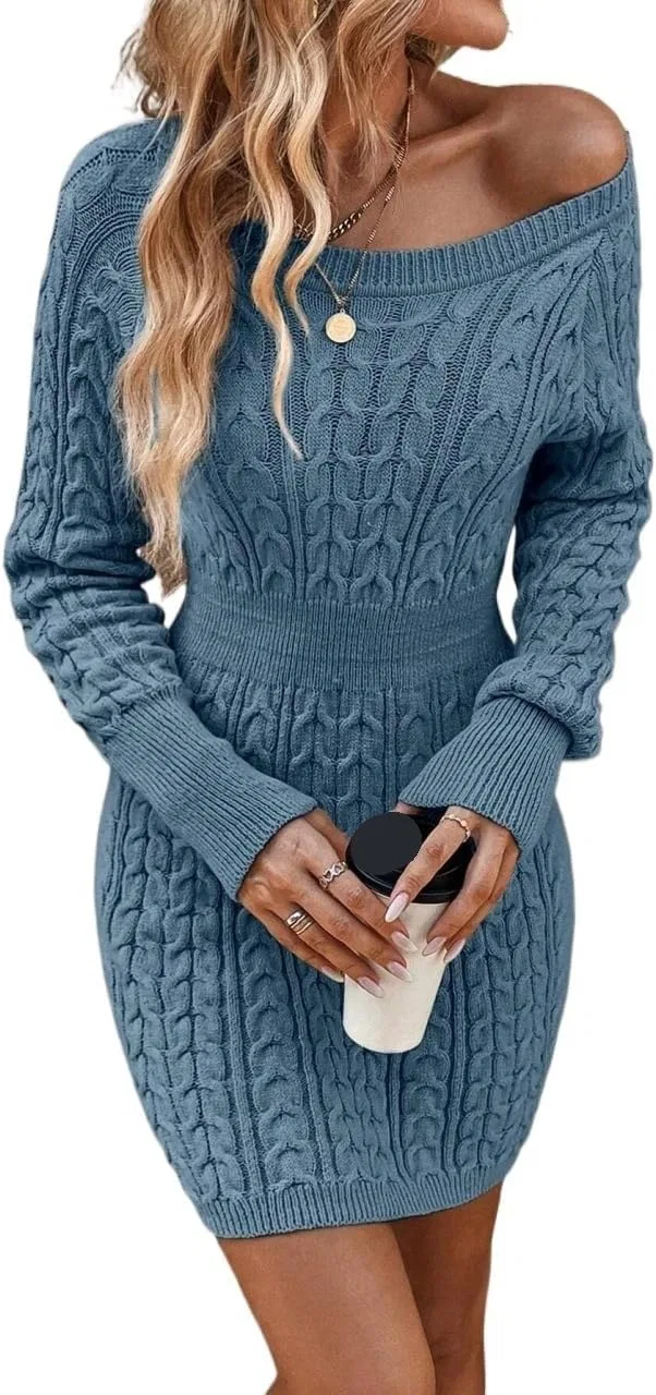 Женское кашемировое платье с круглым вырезом, Casual, Dusty Blue