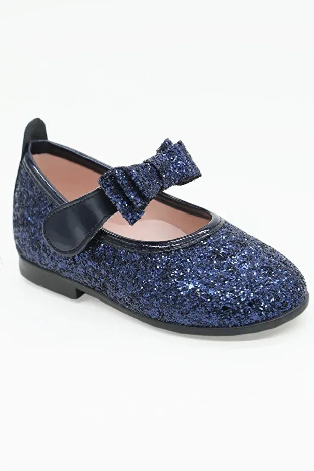 Детские балетки для девочек с бантом Bonita Bow Glitter Sirri, Navy — фото 4