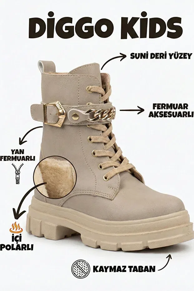 Детские ботинки для девочек на молнии Diggo Kids, Beige — фото 3