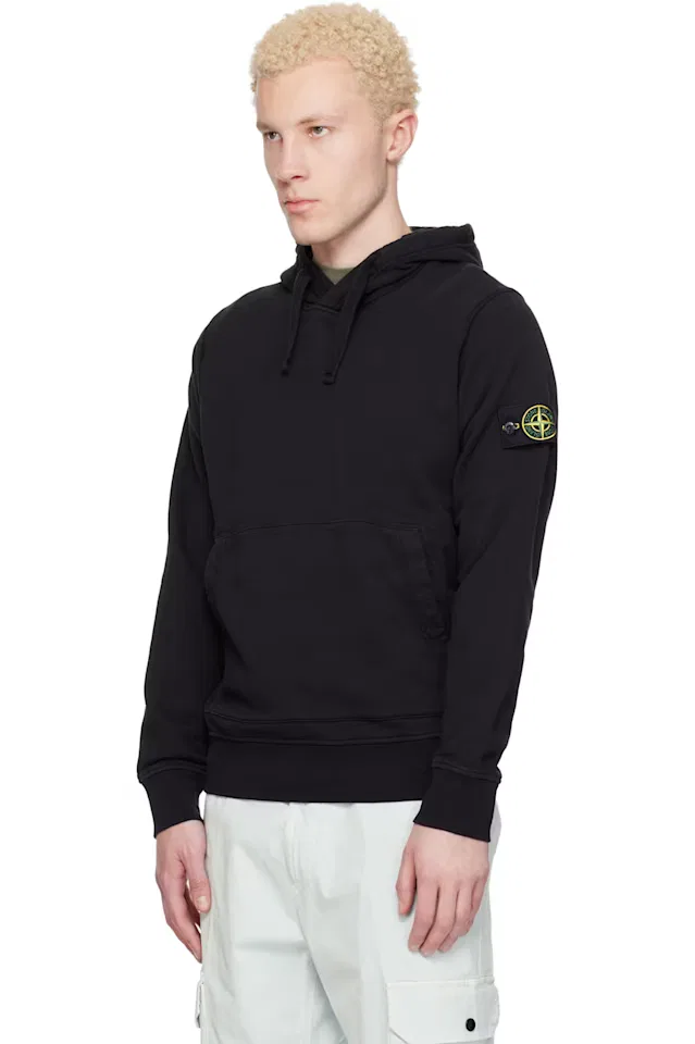 Черный худи из органического хлопка с начесом Stone Island — фото 4