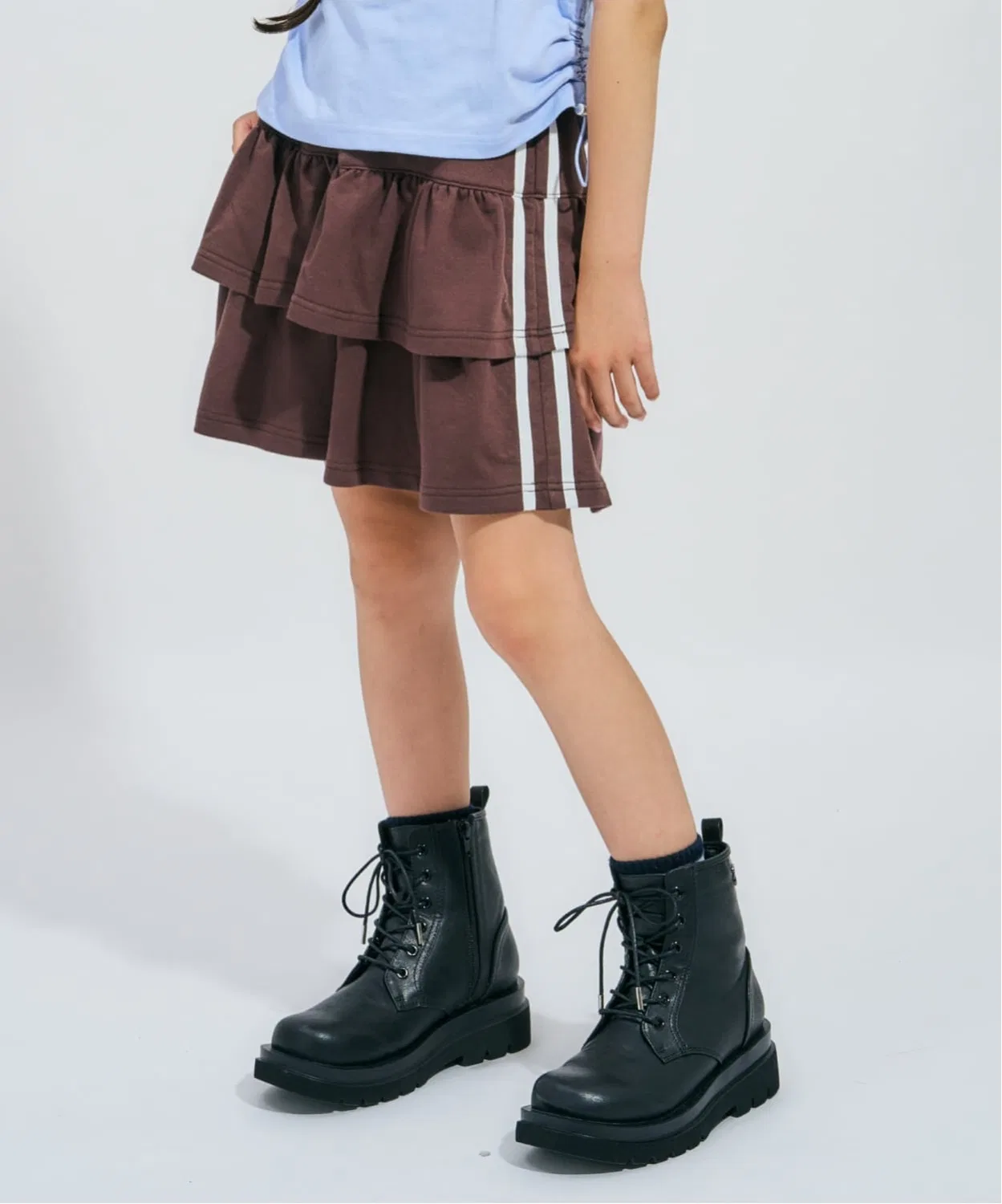 Детская юбка-шорты с принтом в полоску Teared Line Mini Terry Skirt Pant, minimal, Dark Brown