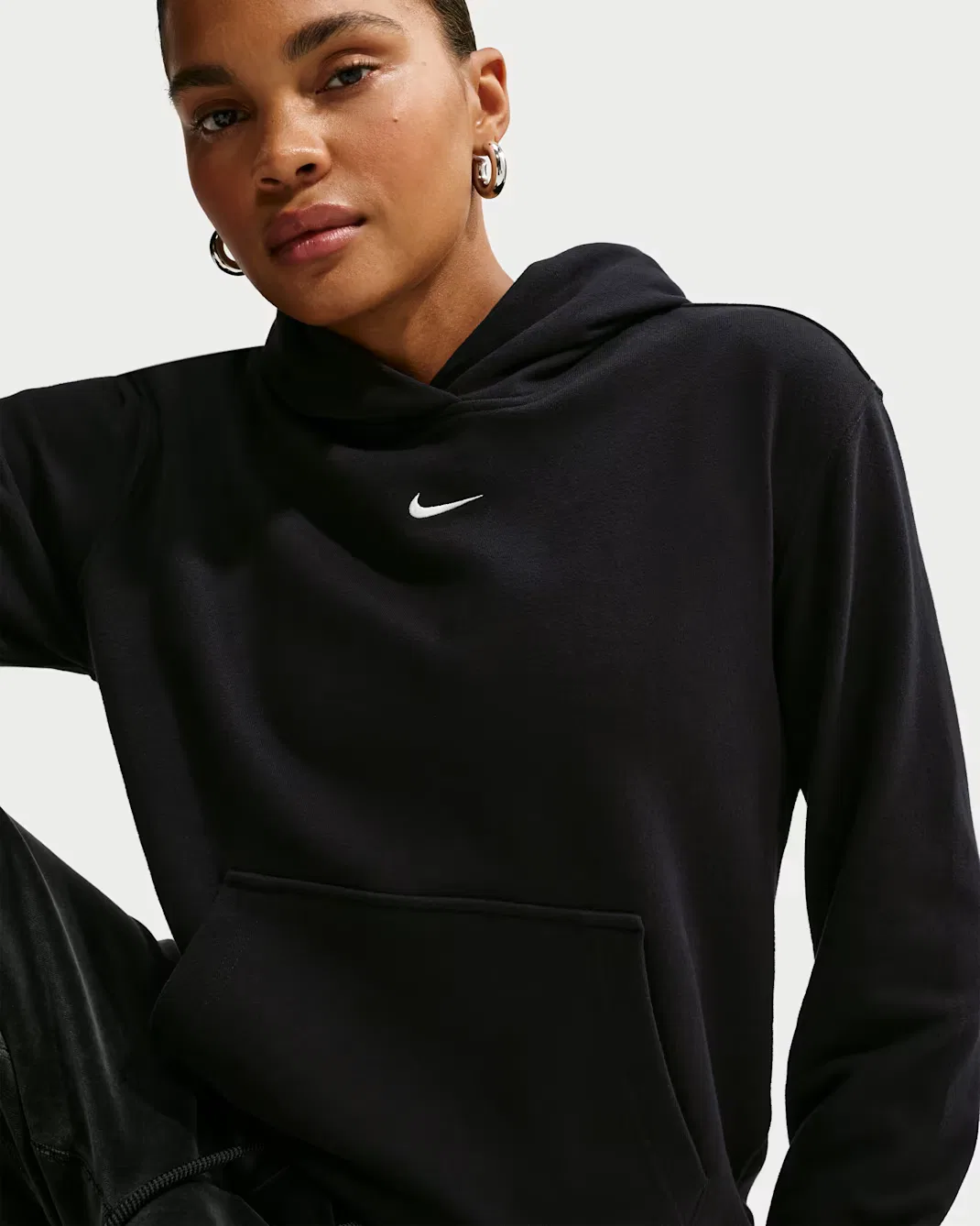 Женская толстовка с капюшоном Nike Studio Fleece Lightweight "French Terry", Total Black/Sail