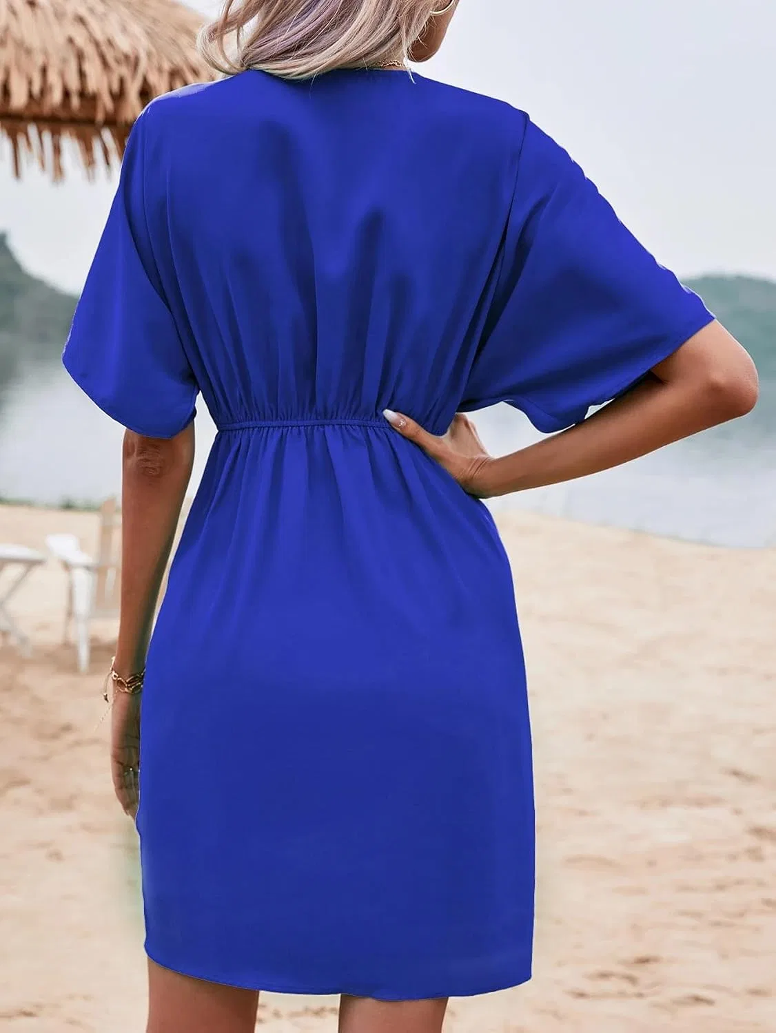 Женское облегающее платье с запахом Batwing Sleeve, Royal Blue — фото 2
