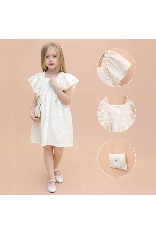 Детский комплект платье и сумка с текстурным принтом для девочек Didustore, Cream