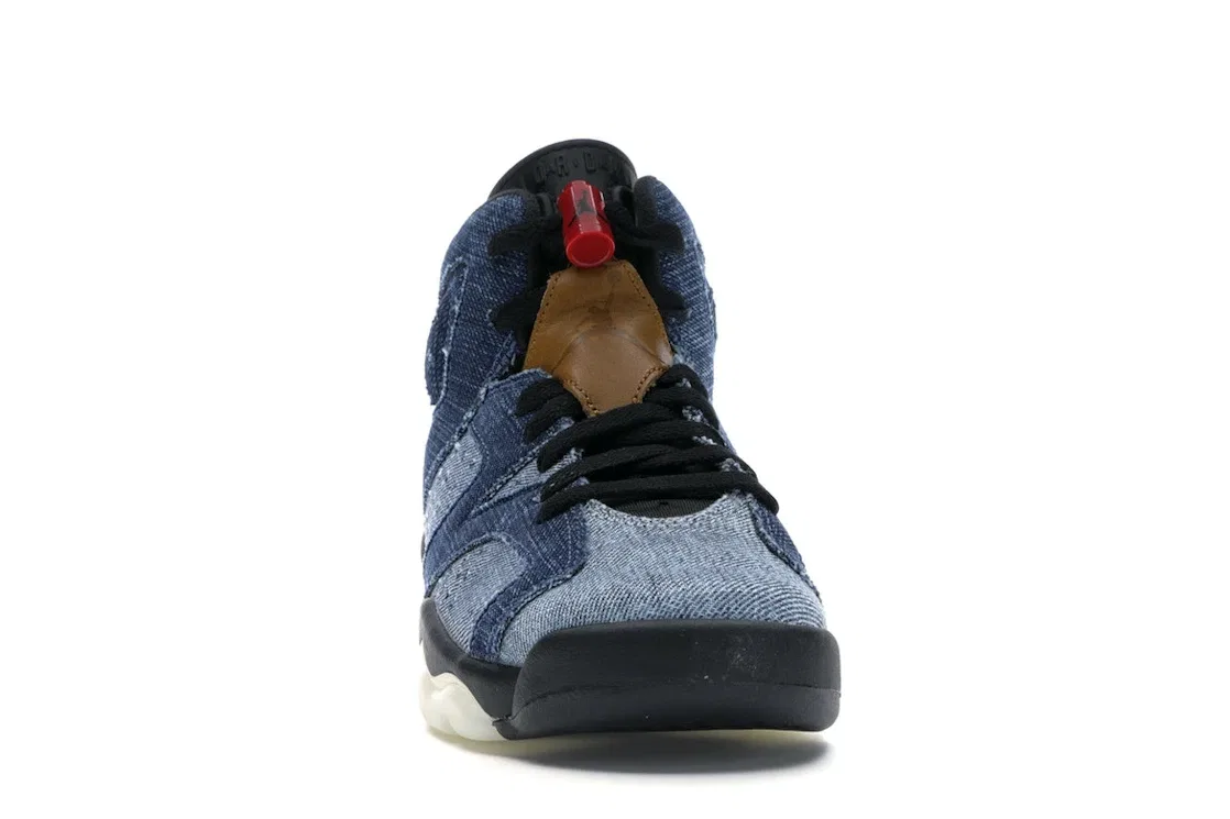 Детские кроссовки Lifestyle с джинсовым верхом Jordan 6 Retro Jordan, Washed Denim/Sail-Varsity Red-Black — фото 2