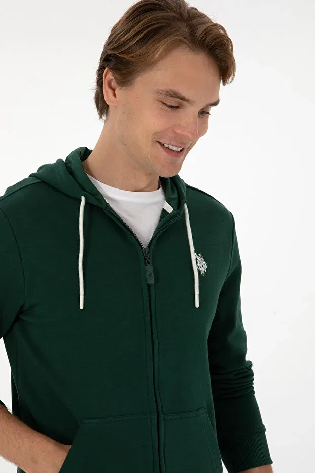 Мужской кардиган с капюшоном на молнии U.S. Polo Assn., Dark Green — фото 2