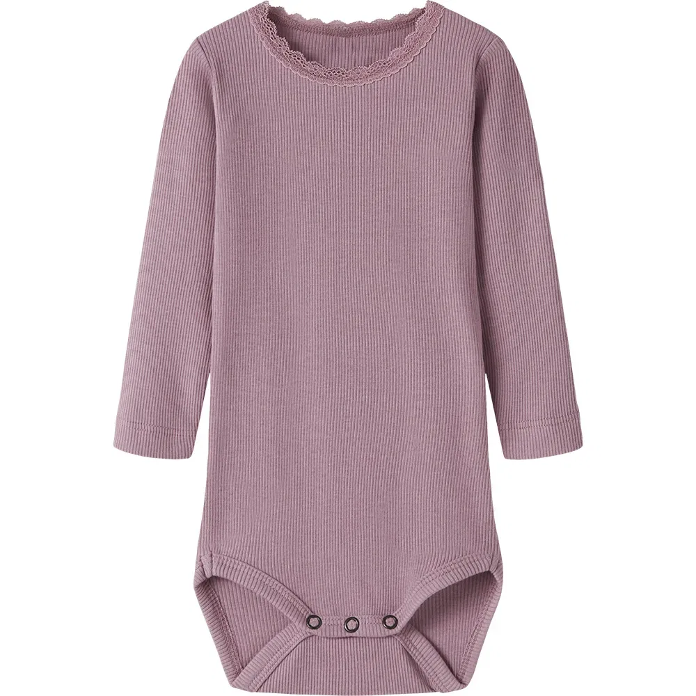 Детское боди для девочек с длинным рукавом и кружевной отделкой Name it, Purple