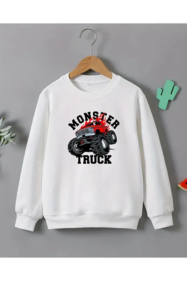 Детская футболка с длинным рукавом с принтом Truck Haha, White