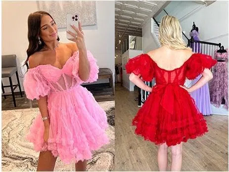 Женское коктейльное платье А-силуэта с пышными рукавами Tulle, Royal Blue — фото 4