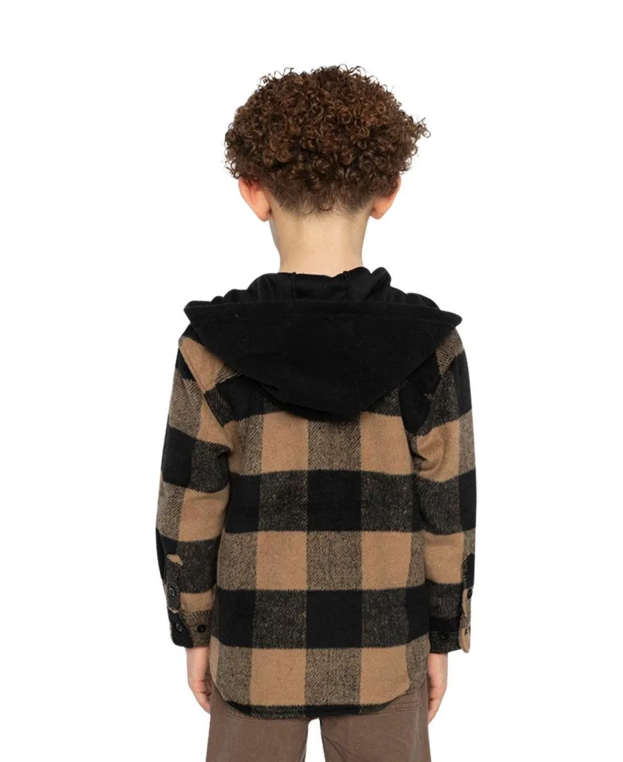 Фланелевая рубашка с флисовым капюшоном, с принтом в клетку Deux par Deux, Brown And Black Plaid — фото 4