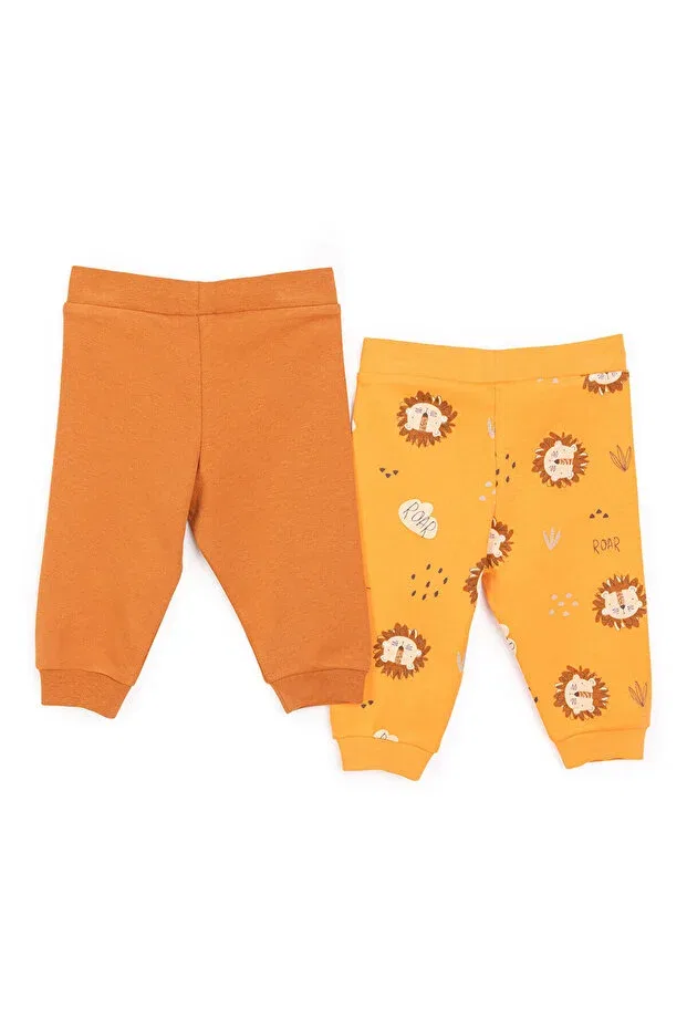 Детские штаны для мальчиков с принтом комплект 2 шт Hellobaby basic male lion printed, Orange Ebebek Hello Baby — фото 2