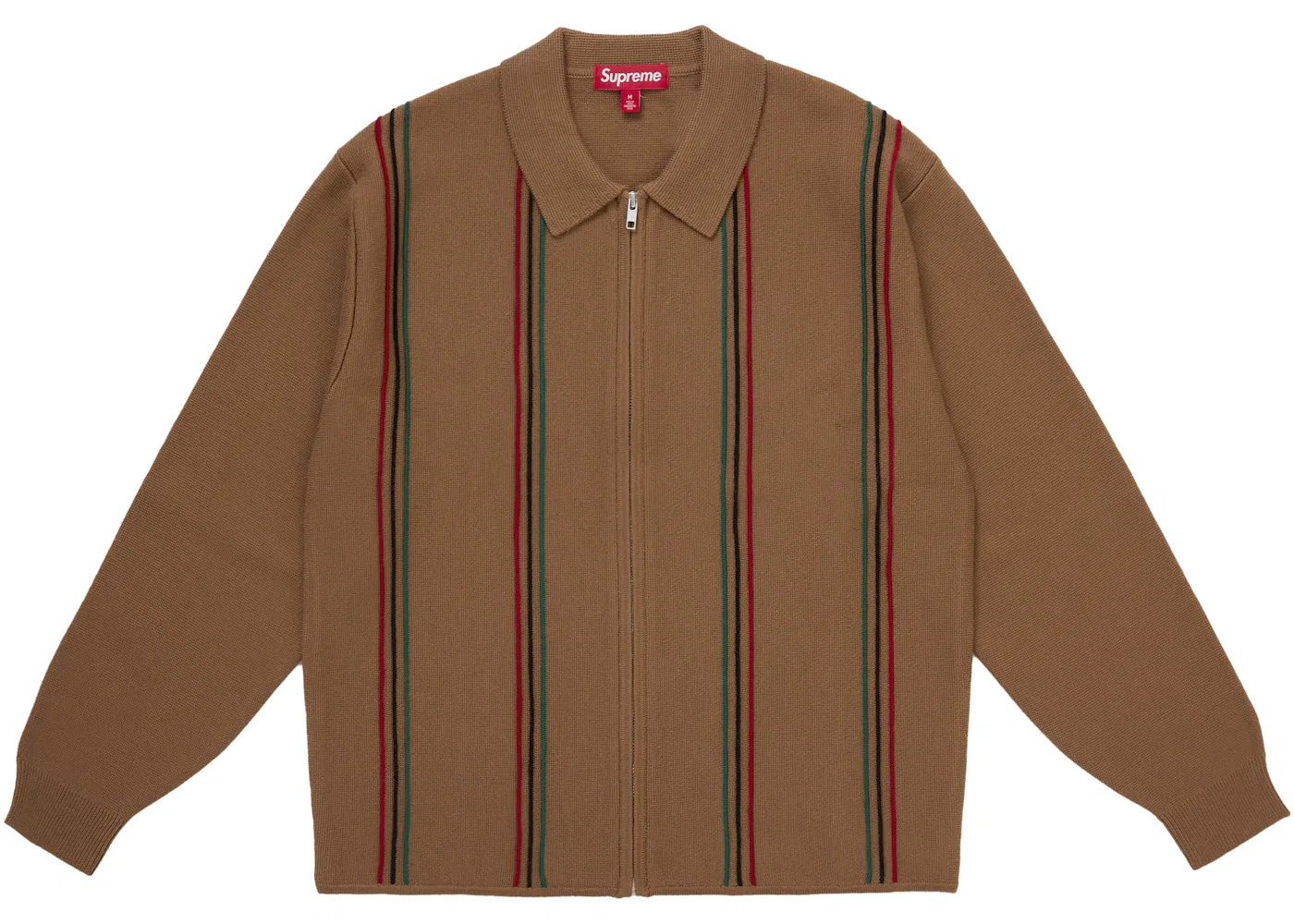 Мужской свитер с молнией Supreme Stripe Zip Up Polo Sweater, Tan