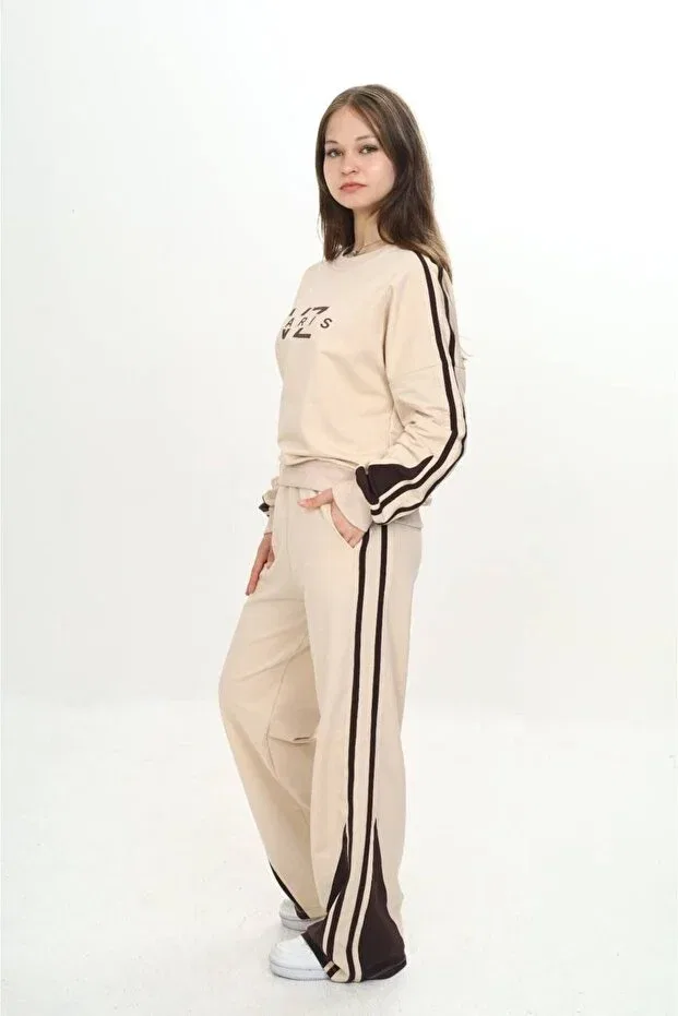 Детский спортивный комплект для девочек с принтом Sportswear Asortik Kids, Beige — фото 4